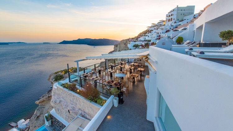 Black Rock Restaurant at Sunset, Santorini Secret Suites & Spa