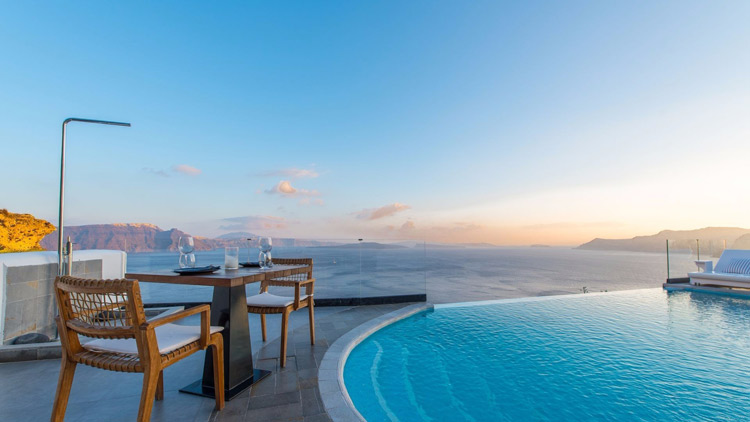 Dining Poolside - Black Rock Restaurant, Santorini Secret Suites & Spa