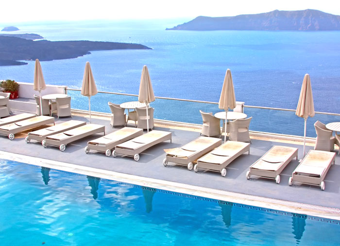 Pool at luxury hotel – Santorini island, Mykonos Santorini Crete Package