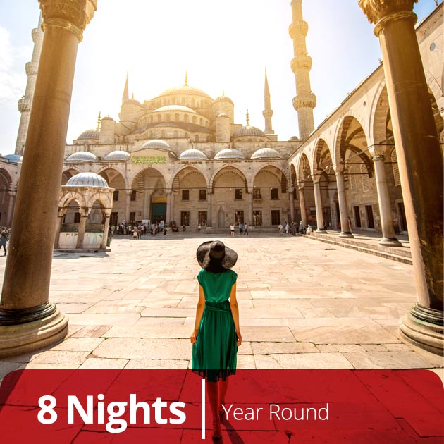 Young Woman Exploring the Blue Mosque in Istanbul, Ottoman Classics Vacation Getaways, Travelive